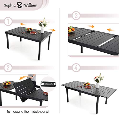 Sophia & William Black Expandable Patio Dining Tables Metal Outdoor