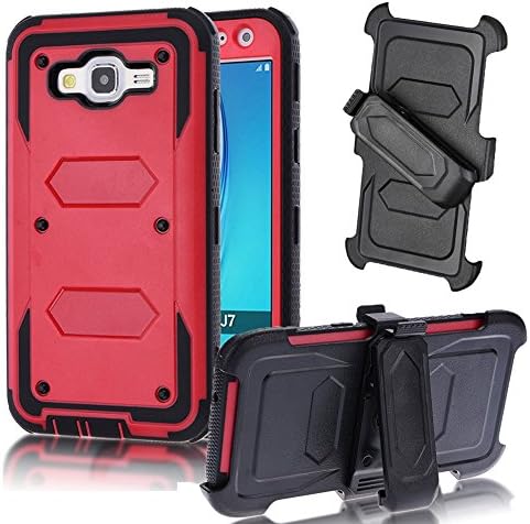 for Samsung Galaxy J7 Case (2015) QAenly Creative Hybrid Case Heavy Duty Rugged Dual Layer Case with kickstand for Samsung Galaxy J7 / J700 (2015) Red