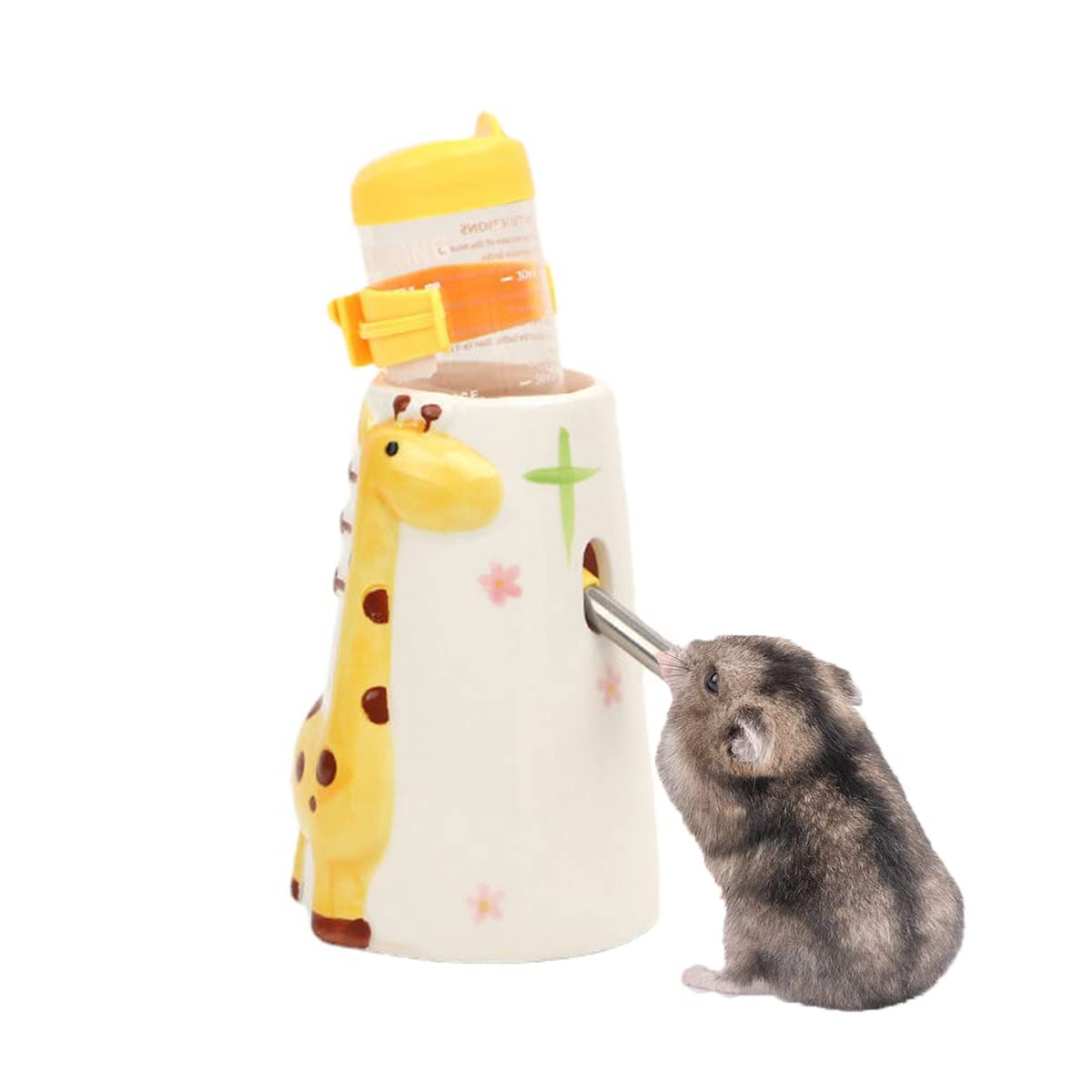Photo 1 of Hamster Water Bottle Small Animal Standing Water Dispenser Ceramic Base Cage Hanging Water Feeding Bottles Auto Dispenser for Hamster Guinea Pig Squirrel Rabbit Hedgehog (Yellow)
