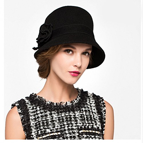 Maitose Women's Wool Felt Flowers Church Bowler Hats Black