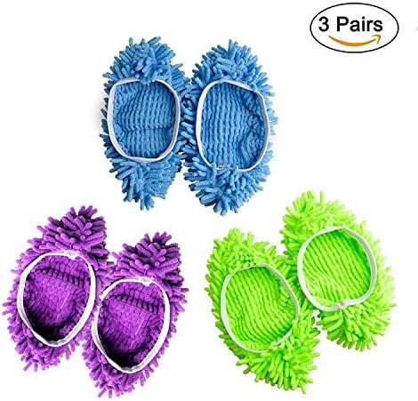 Multifunctional Microfiber Dust Cleaner Mop Slippers Shoe Cover, 3 pairs Washable Home Floor Cleaning Lazy Dusting Mopping Slipper Shoes (Multi)