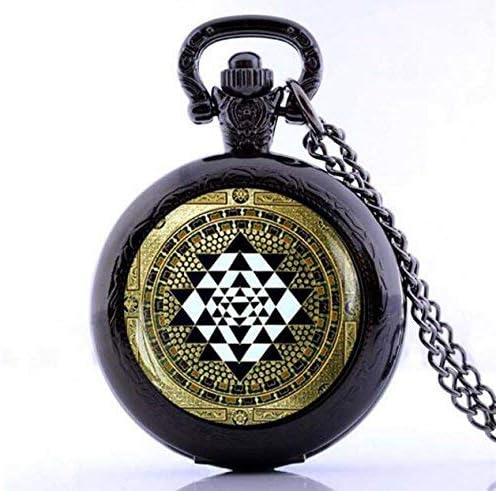 liuyiSri Yantra Pocket Watch Necklace, Sacred Geometry Yoga Pendant, Spiritual Yoga Jewelry, Buddhist Mandala Necklace