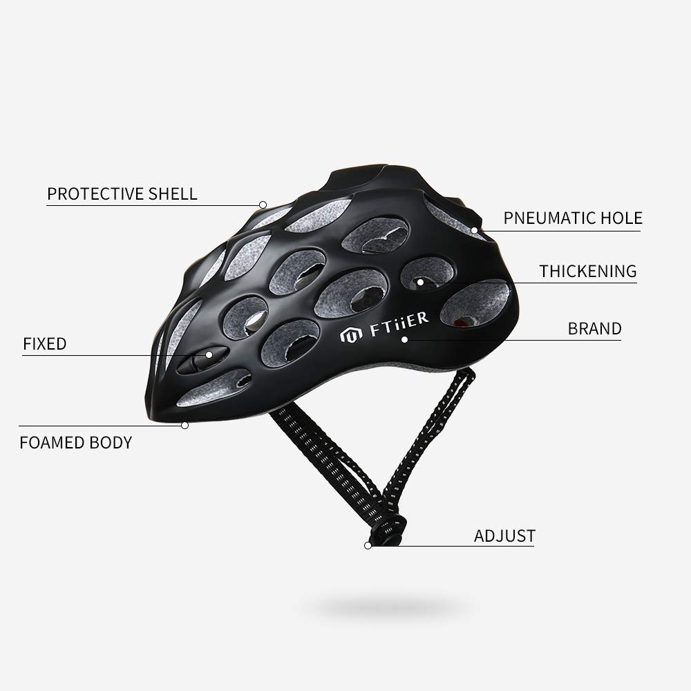 Ftiier Cycling Bike Helmet for Adult Men Women Youth, Adjustable Road Cycling Helmet MTB(Black)