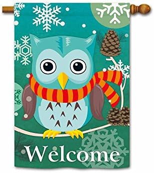KafePross Welcome Winter Day Cute Owl in Scarf House Flag 28"x40"