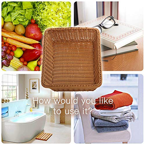 19.7" Poly-Wicker Bread Basket,Woven Tabletop Food Fruit Vegetables Serving Basket, Restaurant Serving,Brown (3 PACKS)