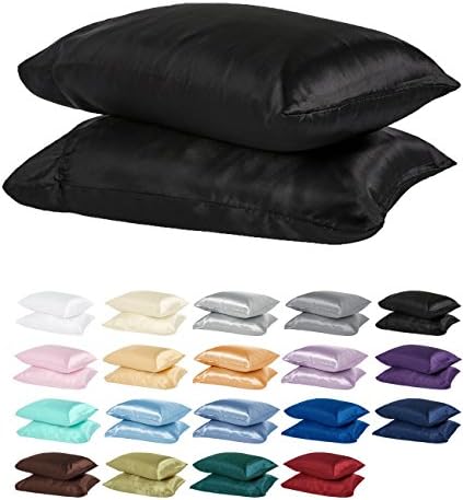 DreamHome Satin Pillow Case with Zipper, 2 Pillow Cases (King, Black)
