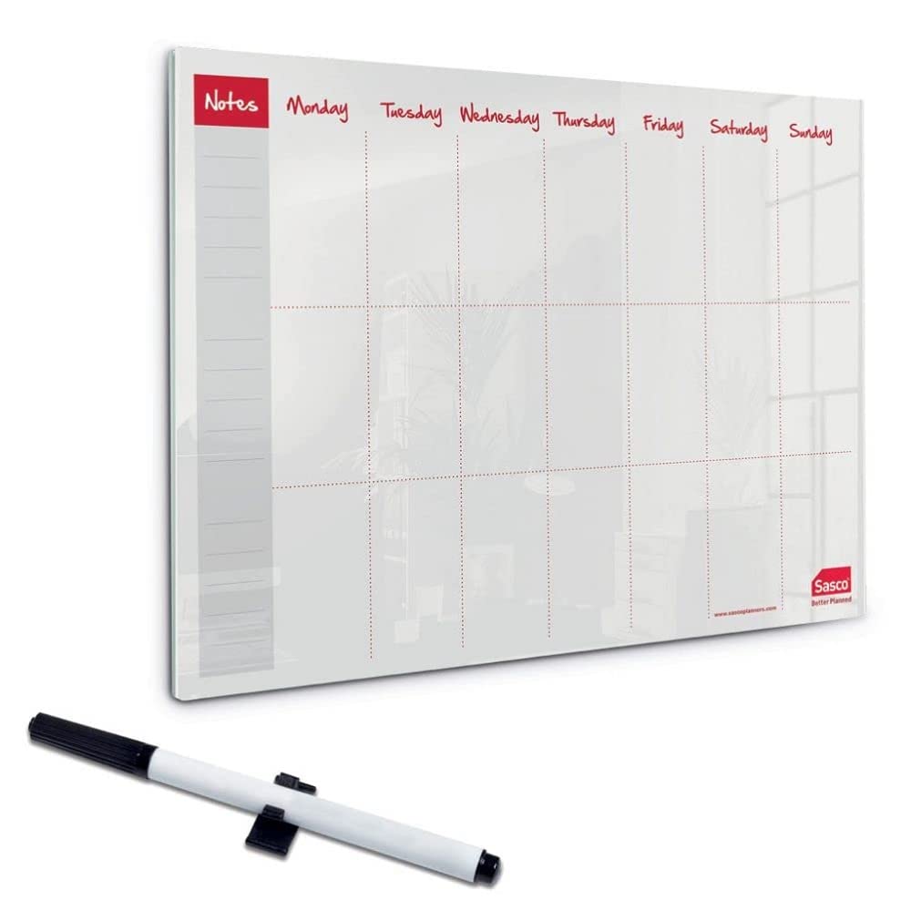 Sasco Semi Transparent Acrylic Mini Whiteboard Weekly Planner, Desktop, Frameless, Dry Erase, 600 x 450, Includes Whiteboard Pen, 2410180