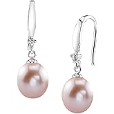 The Pearl Source Real Pearl Dangle Earrings for Women with Genuine AAAA Quality White Freshwater Cultured Pearls | 14K Gold Plated 925 Sterling Silver Earrings
