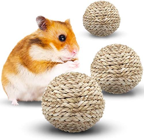 Amazon Com Sungrow Hamster Rope Balls Edible Teething Grass Toy For Nibbling Foraging Gnawing Keeps Teeth Trimmed Ideal For Guinea Pigs Chinchillas Other Pocket Pets 3 Pcs Pack Pet Supplies