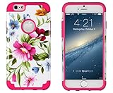 iPhone 6, DandyCase 2in1 Hybrid High Impact Hard Pink & Blue Flower Pattern + Hot Pink Silicone Case Cover for Apple iPhone 6 (4.7