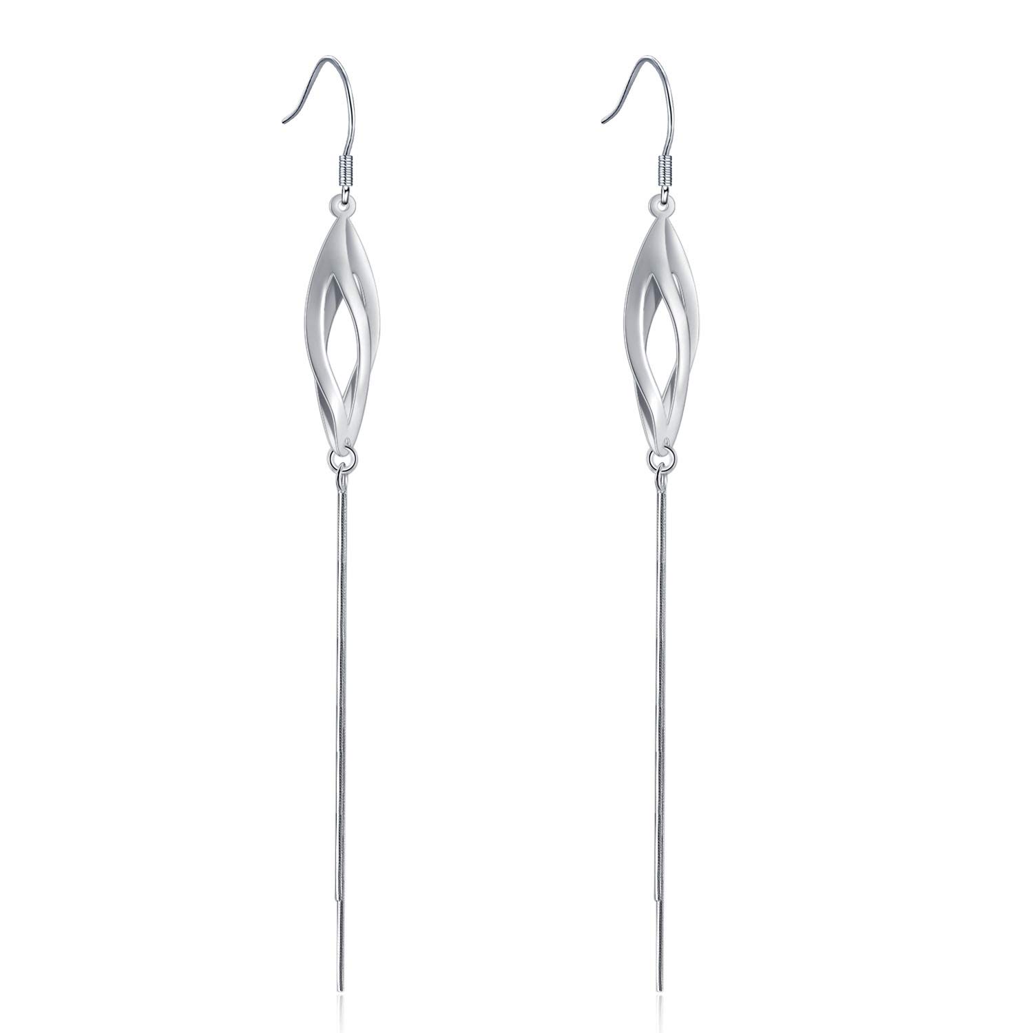 Tassel Dangle Drop Earrings Sterling Silver Long Linear Earrings For Women Girls (Simple)