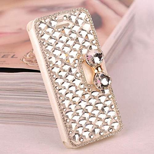 Amocase Wallet Leather Case with 2 in 1 Stylus for iPhone 7 Plus,Luxury 3D Handmade Square Diamond Crystal Rhinestone Bowknot Stand Purse Shockproof Leather Case for iPhone 7 Plus/8 Plus - Clear