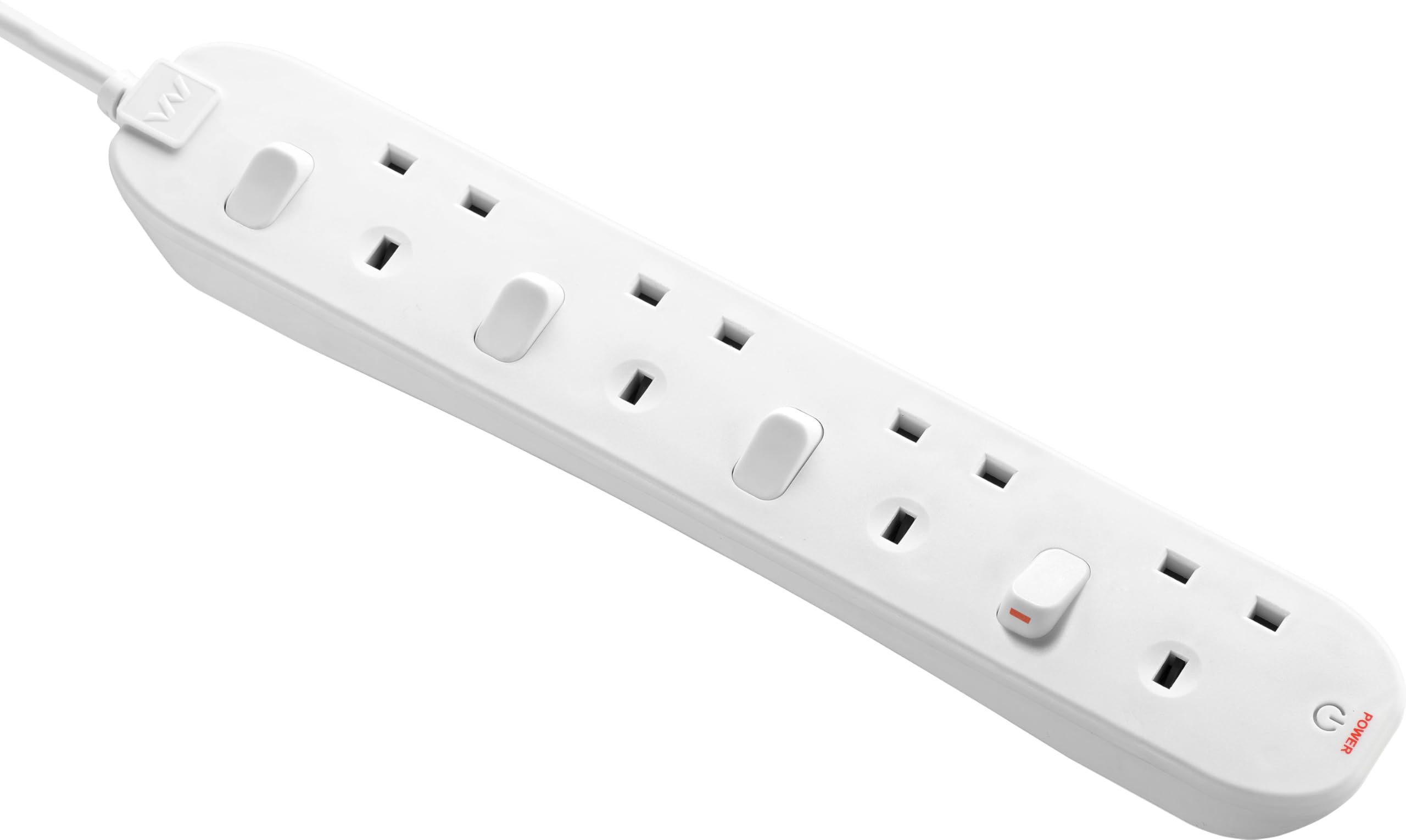 Masterplug Four Socket Extension Lead, 2 Metre Cable, Individual Switches, Power and Surge LED Indicators, 4-Way Plug Extension Cable, Power Strip, White, 13A, 4G, 2m, SWC4210N