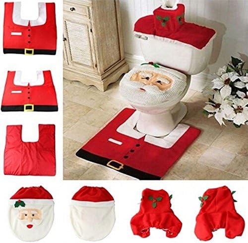 Juenana Christmas Toilet Set with Toilet Seat Cover Rug Tank Cover Tissue Box Cover