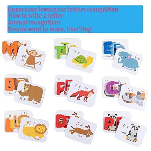 Wondertoys Wooden Alphabet and Number Puzzles Matching Letter Games Preschool Educational Toys Gift with 36 Flashcards and 36 Wooden Puzzles - Thumbnail 3