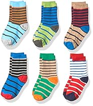 Jefferies Socks Little Boys Stripe Cotton Crew Socks 6 Pair Pack, Multi, Small