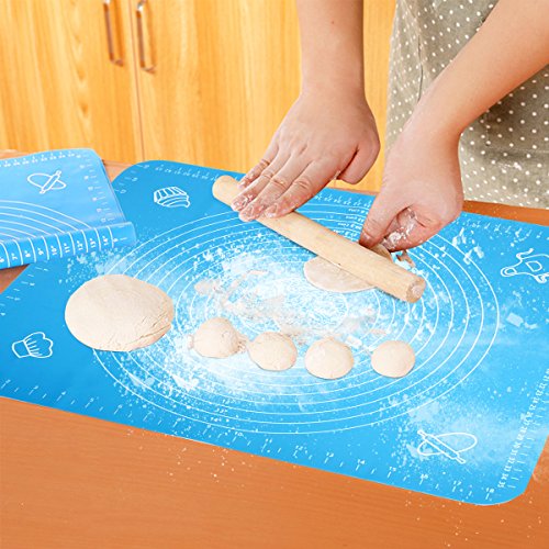 Silicone Baking Mat with Measurements, Amytalk Non-stick Pastry Mat For Rolling Dough Liner Heat Resistance Baking Pad Pastry Board, Reusable, Blue - Thumbnail 6