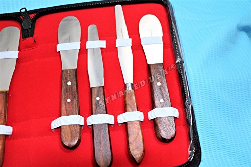 NEW PREMIUM Grade STAINLESS STEEL set of 9 Pieces Dental Mixing Spatula Plastic Alignate Mixing-wooden handle