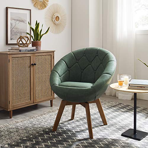 Volans Mid Century Modern Swivel Accent Chair, Faux Leather Vanity