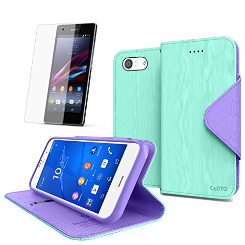 Cellto Sony Xperia Z3 Compact Premium Wallet Case with HD Screen Protector [Dual Magnetic Flap] Diary Cover /w ID Pocket Top Quality & Stand in Multiple Angles + Life Time Warranty - Mint