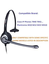 Wantek   Auriculares RJ con cable y micrófono de cancelación de ruido, para sistemas telefónicos de centro de llamadas con amplificadores Plantronics M10 M12 M22 MX10 o Cisco 7942 7971