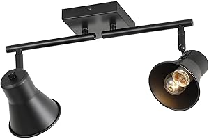 MUEOF 2-Light Directional Ceiling Light Fixture,Industrial Track Lighting Fixtures Ceiling with Rotatable Light Head,Black Ceiling Spotlight for Kitchen, Dining, Bedroom.