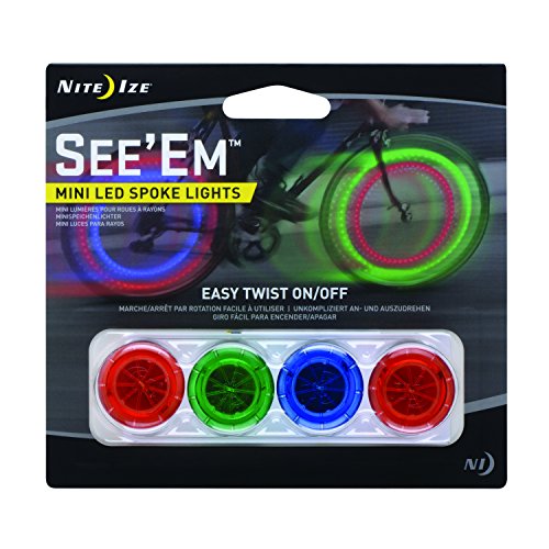 Nite Ize See 'Em Mini LED Bicycle Spoke Lights, Wheel Lights for Nighttime Visibility + Safety, 4 Pack, Assorted Colors (Best Bicycle Spoke Lights)