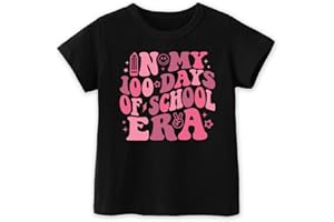 Juneightee Happy Toddler Boys Girls 100 Days of School Shirt for Kids, Prints Books, Pencils, Letters, Football, 4-7 T