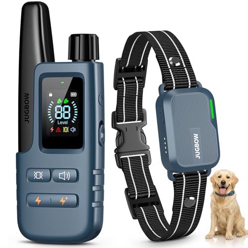 Jugbow Dog Shock Collar - 4500FT Dog Training Collar with Remote, IPX8 Waterproof Electric Dog Collar with 4 Training Modes, Security Lock, Rechargeable eCollar for 10-120lbs Dogs(Bright Blue 1 Pack)