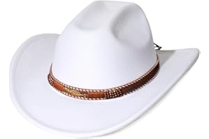 LolliWeaver Women Men Fashion Wide Brim Teardrop Crown Felt Western Cowboy Cowgirl Hat with Silver Studs Leather Hat Band