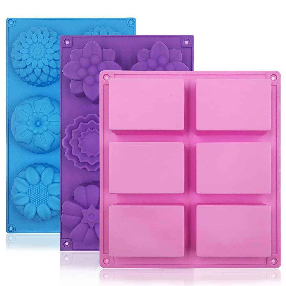 3 PCS Soap Moulds for Soap Making Supplies, FineGood Silicone Muffin Trays Flower Silicone Mould Cupcake Cake Baking Moulds