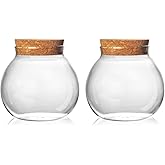Aurfedes Set of 2 round glass jars with cork lid – 17oz wedding candy jar kitchen Storage jar, perfect for tea, biscuits, cereals, flour, beans, spices, coffee beans etc (2PCS)