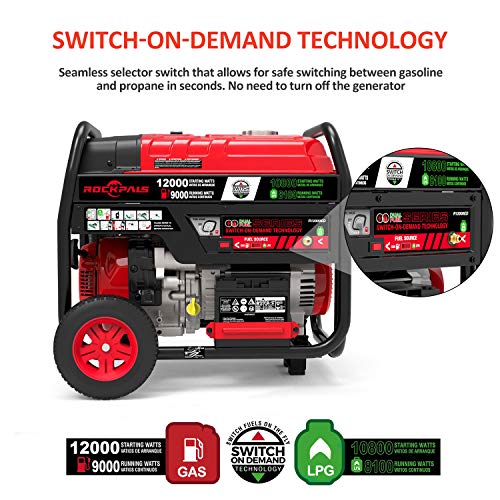ROCKPALS 12,000-Watt Dual Fuel Portable Generator with Electric Start