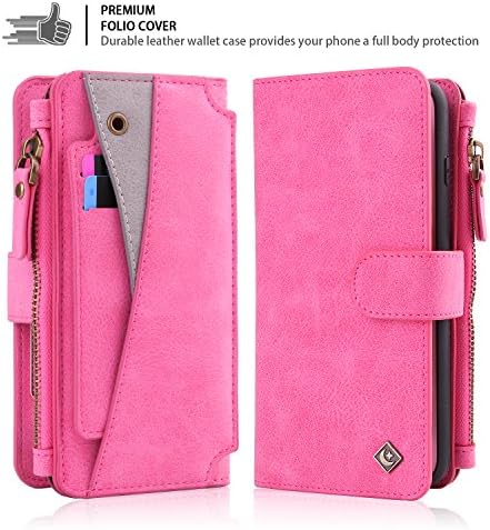 iPhone 7/8(4.7'') Wallet Case,PU Leather Multifunction Large Capacity Zipper Wallet With Detachable Slim Case,Flip Stand Case ID Card Slot Cash Purse for iPhone 8 (Pink)