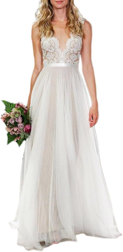 Happyus Vintage Wedding Dresses for Bride Simple Bridal Gowns Sleeveless