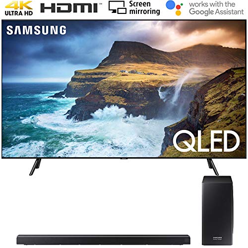 Samsung QN82Q70RA 82″ Q70 QLED Smart 4K UHD TV (2019 Model) with 30W 3.1.2-Channel Soundbar System with Wireless Subwoofer – (HW-Q70R)