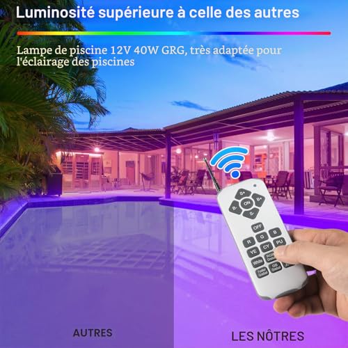 ledmo LED RGB Underwater Pool Lighting, PAR56 38W Recessed Housing (Replaces 300W Halogen Bulbs), IP68 Waterproof, Pool Lights with Remote Control 12V