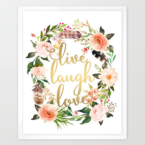 Eleville 8X10 Live laugh love Real Gold Foil and Floral Watercolor Art
Print (Unframed) Christmas Quote Art Family Rules Home Decor
Inspirational Poster Holiday Housewarming Gift Wedding Gift WG060