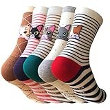 IMAXSELL 5 Pairs Womens Novelty Colorful Cute Animal design Girls Cartoon Cotton Casual Comfortable Crew Socks