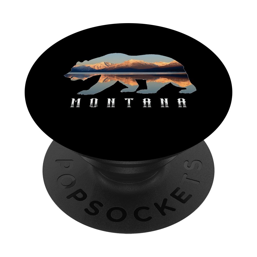 Montana Bear with Glacier National Park Lake Image Souvenir PopSockets Adhesive PopGrip