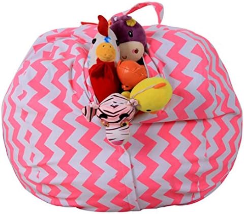 Albatron Kids Stuffed Animal Plush Toy Storage Bean Bag Soft Pouch Stripe Fabric Chair Red (B)