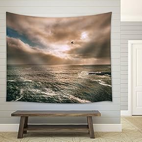 Beautiful Scenery with a Bird Flying Over Sea - Fabric Wall Tapestry Home Decor - 51x60 inches