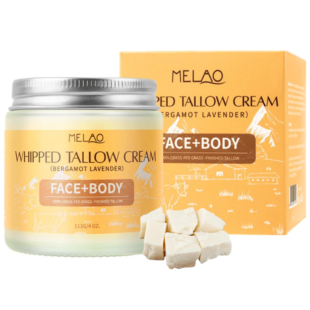 Beef Tallow Moisturize Cream for Skin - Tallow Body Skin Balm - Skin Moisturizer for Face & Body (113g, Bergamot Lavender)