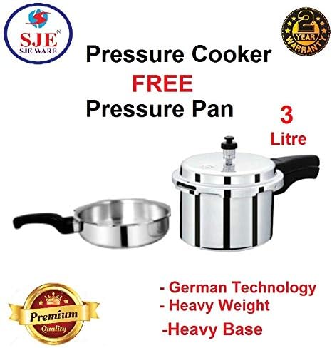 Sjeware Aluminum Base Gas Stove Compatible Pressure Cooker and Pressure Pan Combo Set, Silver