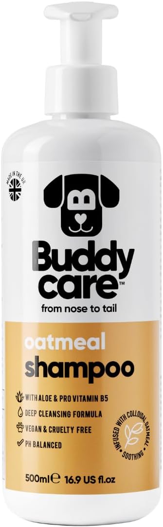 Buddycare Oatmeal Dog Shampoo for Smelly Dogs (16.90oz) - Hypoallergenic & Itch Relief Formula, Gentle on Sensitive Skin, Includes Dog Shampoo and Conditioner - Essential Dog Grooming Supplies