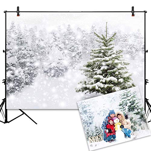 Allenjoy Christmas Backdrop 7x5ft Natural Winter Background for Photography White Snow Tree Home Party Decoration Photo Studio Props