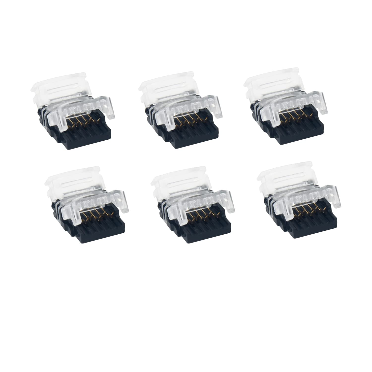 KAITOK 6 pin 12mm Strip-to-Wire Quick Connection LED Connector for Non-Waterproof RGBCCT/WW 5050 LED Strips Lights (Non-Waterproof)