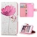 iPhone SE Case,iPhone 5S Case,iPhone 5 Case - Mavis's Diary 3D Handmade Wallet PU Leather with Bling Sparkly Diamonds Elegant Pink Flower with Butterfly Magnetic Clip Card Holders Soft TPU Inner Cover
