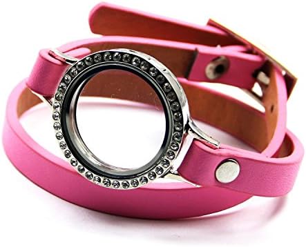 Magnetic Bracelet Crystal Locket with Floating Charms Leather Wrap Bracelet Men Women 30mm