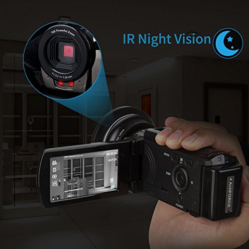 4K Camcorder Digital Video Camera Recorder Vlogging Camera NESENNI HD 48.0MP 3.0 inch Touch Screen IR Night Vision 16X Digital Zoom Camera with 2 Batteries,Led Video Light and Wide Angle Lens(614KWL)